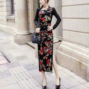 Sexy high slit Chinese qipao-inspired dress
